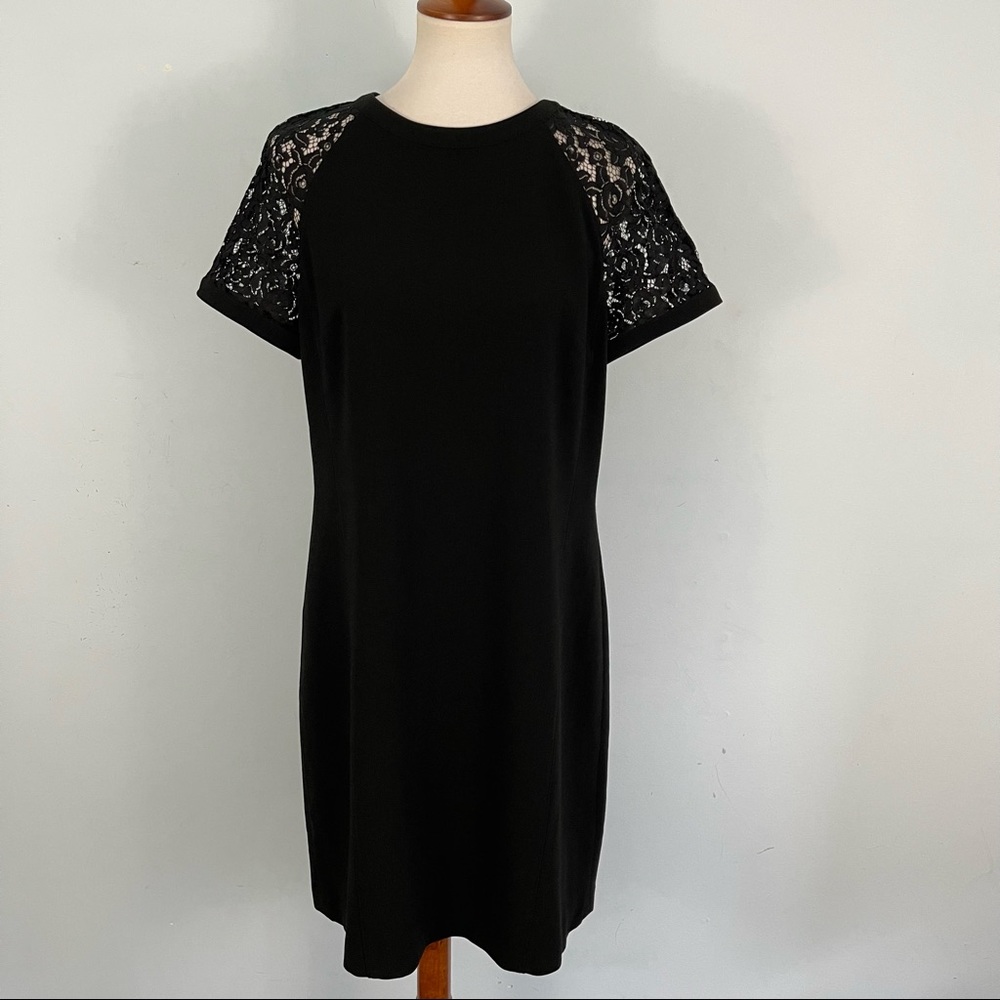 Ann Taylor Women's Lace Short Sleeve Shift Black Dress